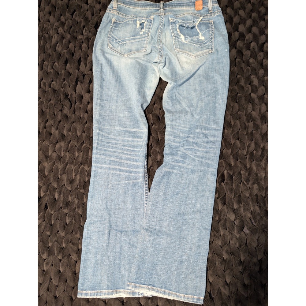 Womens Bke Denim Payton Bootcut Distressed Jeans Size 31X33 1/2 Medium Wash - Picture 2 of 14